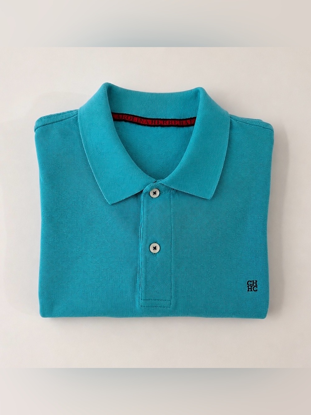 Carolina Herrera Men's Bright Teal Cotton Polo Shirt – Logo – L/XL
